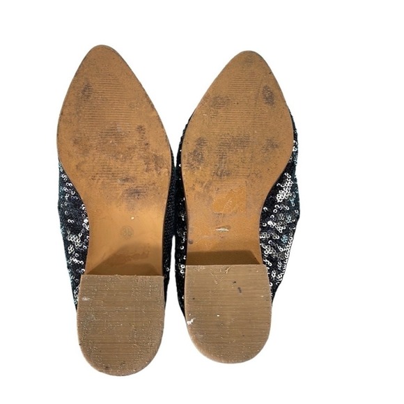 Shellys London Mule Loafers Shoes Sequin Pointed Toe Black Silver Sparkle Sz 36 - Picture 7 of 8